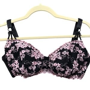 Fredericks of Hollywood Hollywood Push Up Water Bra Womens 36D Black Pink Lace